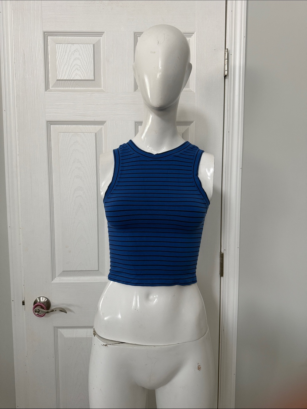 Striped Royal Blue Cropped Tank Top